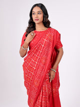 Moss Georgette Foil Bandhej Print Saree
