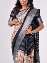 Tusser Georgette With Weaving Jari Pattern With Centre Print