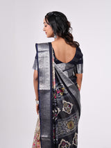 Tusser Georgette With Weaving Jari Pattern With Centre Print