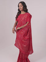 Moss Georgette Foil Bandhej Print Saree