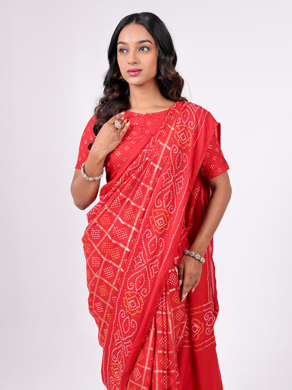 Moss Georgette Foil Bandhej Print Saree