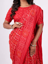 Moss Georgette Foil Bandhej Print Saree