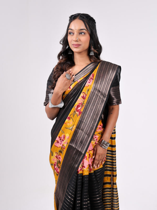 Marshmello Georgette Weaving Jari Pattern With Up Down Print