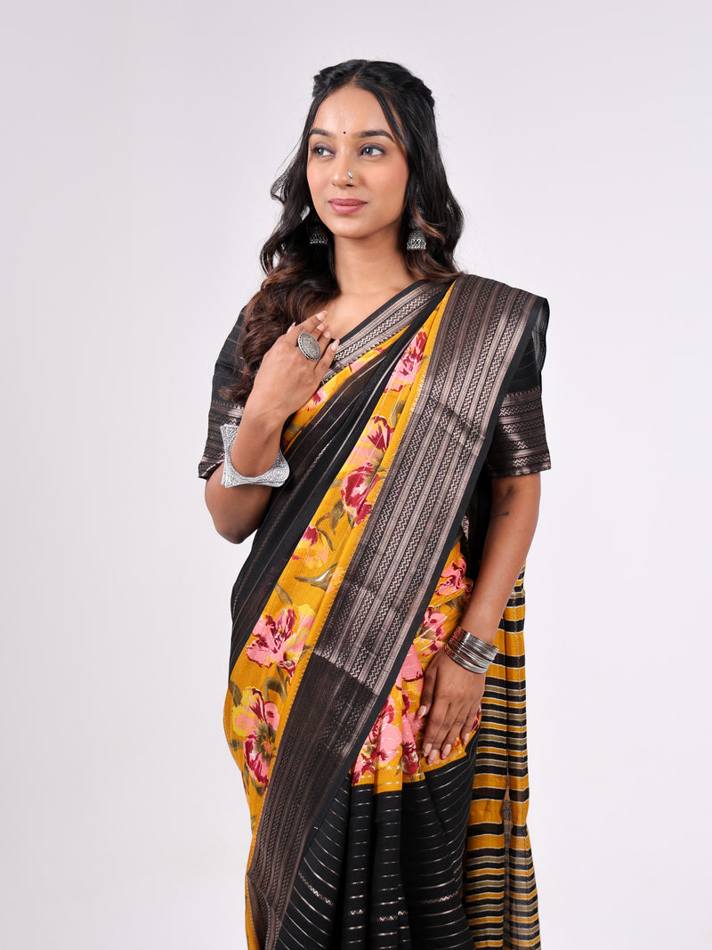 Marshmello Georgette Weaving Jari Pattern With Up Down Print
