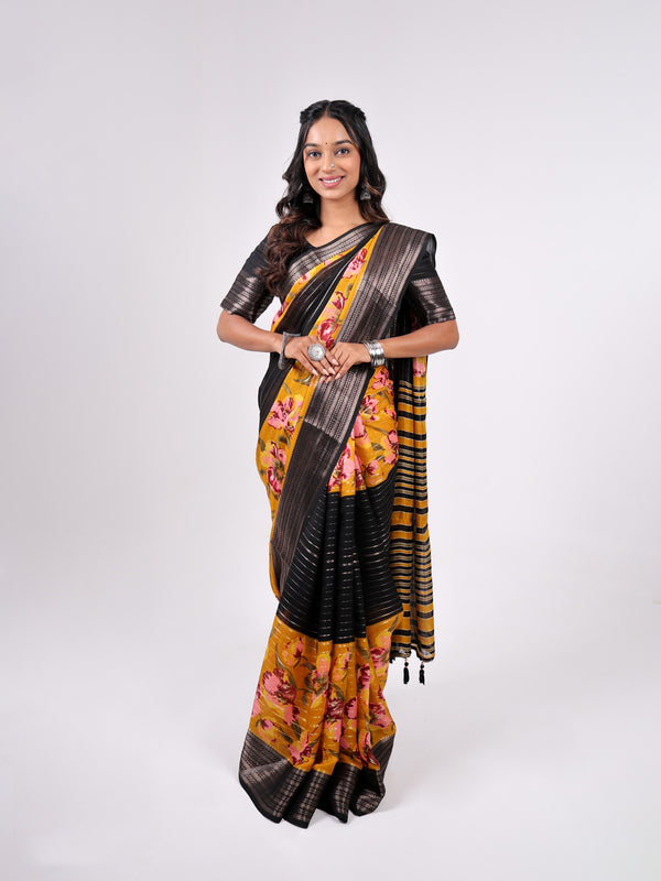Marshmello Georgette Weaving Jari Pattern With Up Down Print