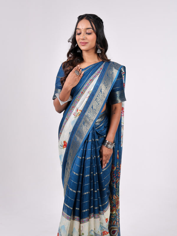 Marshmello Crape Georgette With Weaving Jari Panel Pattern & Print