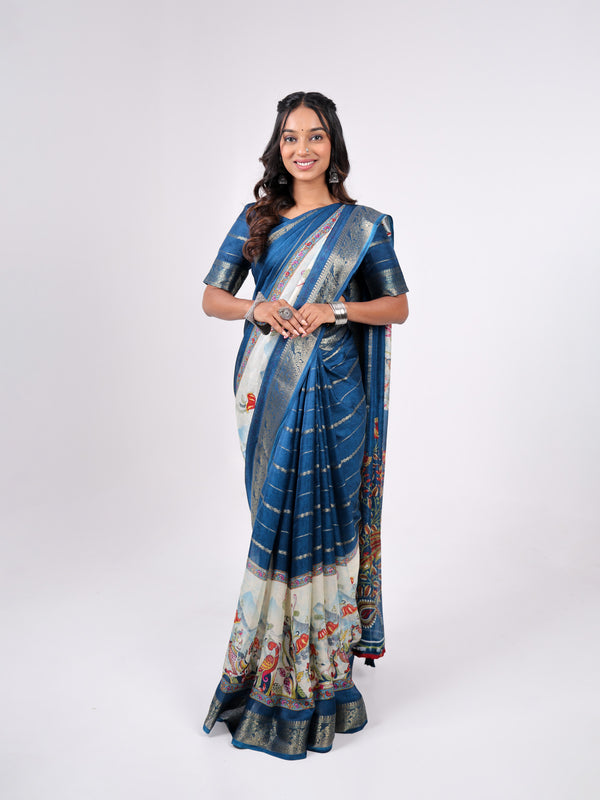 Marshmello Crape Georgette With Weaving Jari Panel Pattern & Print