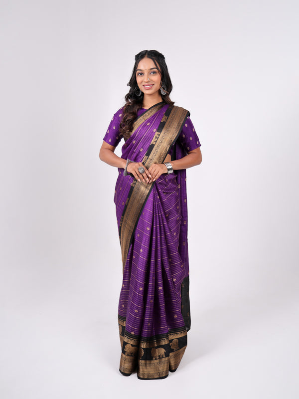 Dola Jequard Pattern Border Silk Weaving Jari With Contrast Dye Concept
