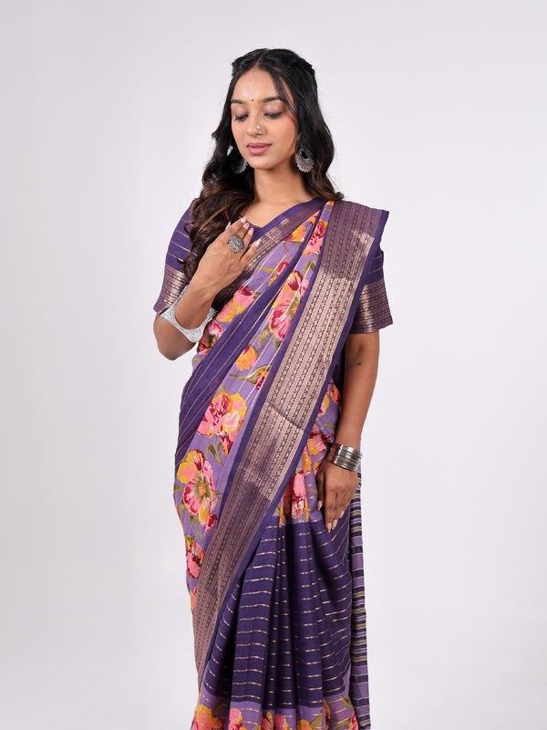 Marshmello Georgette Weaving Jari Pattern With Up Down Print