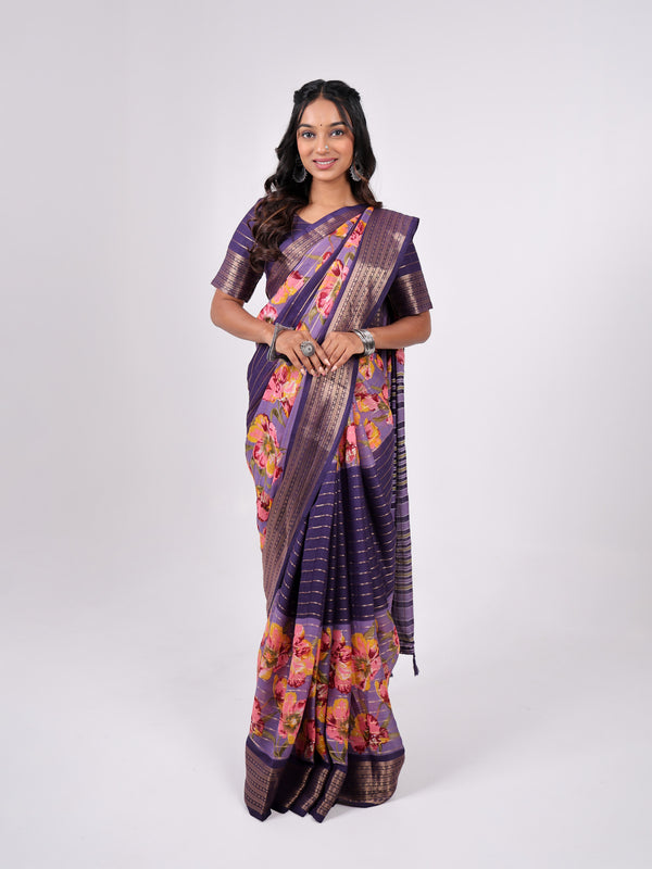 Marshmello Georgette Weaving Jari Pattern With Up Down Print