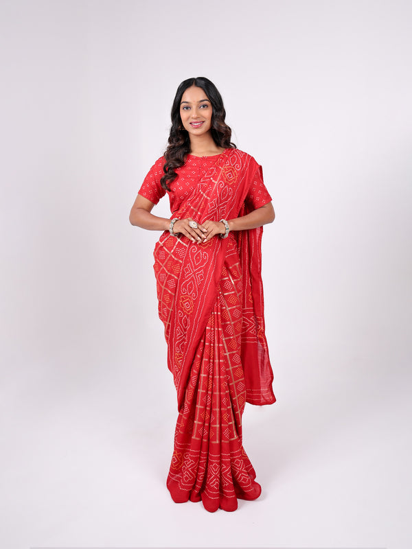 Moss Georgette Foil Bandhej Print Saree