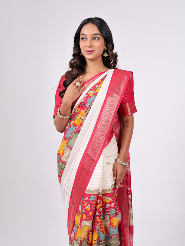 Marshmello Georgette Weaving Pattern Centre Print