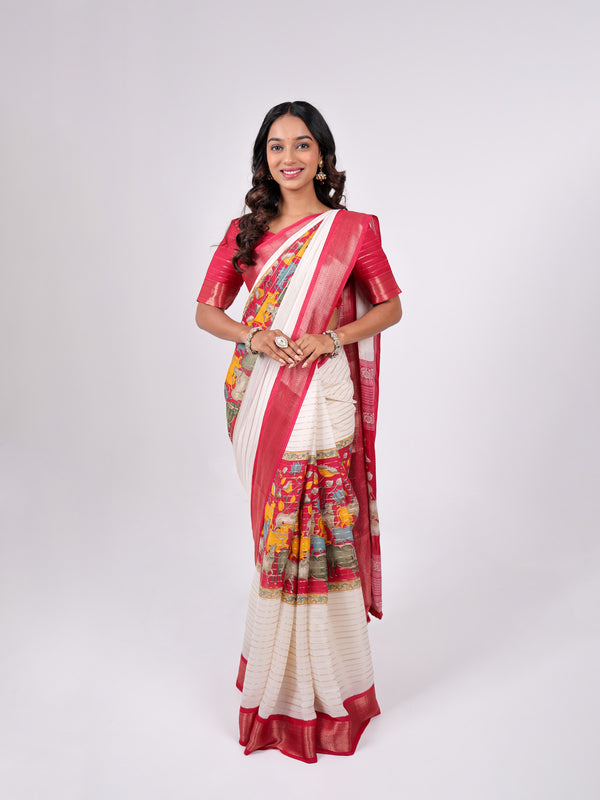 Marshmello Georgette Weaving Pattern Centre Print