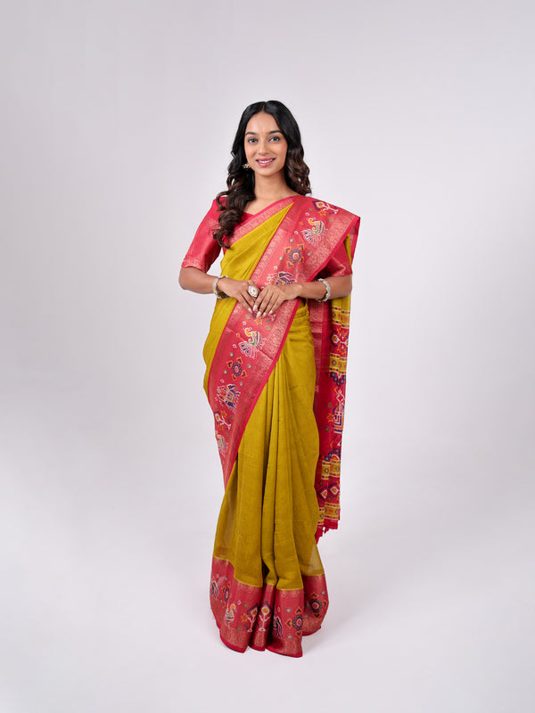 Marshmello Georgette Weaving Pattern Border Print