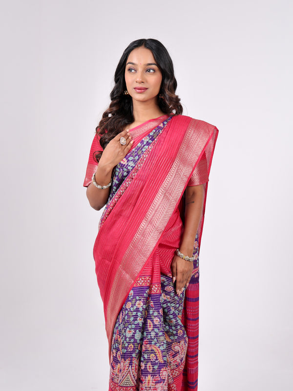 Crape Jequard Jari Design & Border With Print